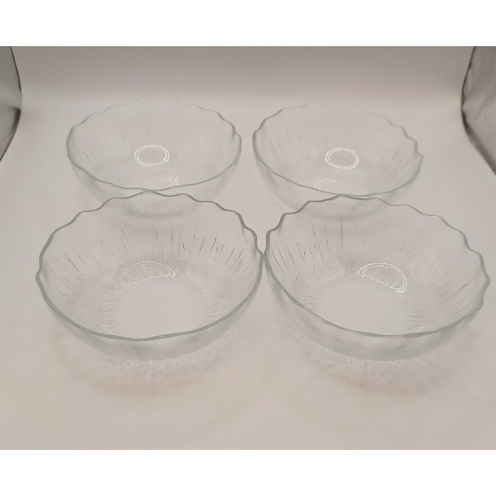 4 Vintage KIG Indonesian Clear Glass Embossed  Rain Drops .
